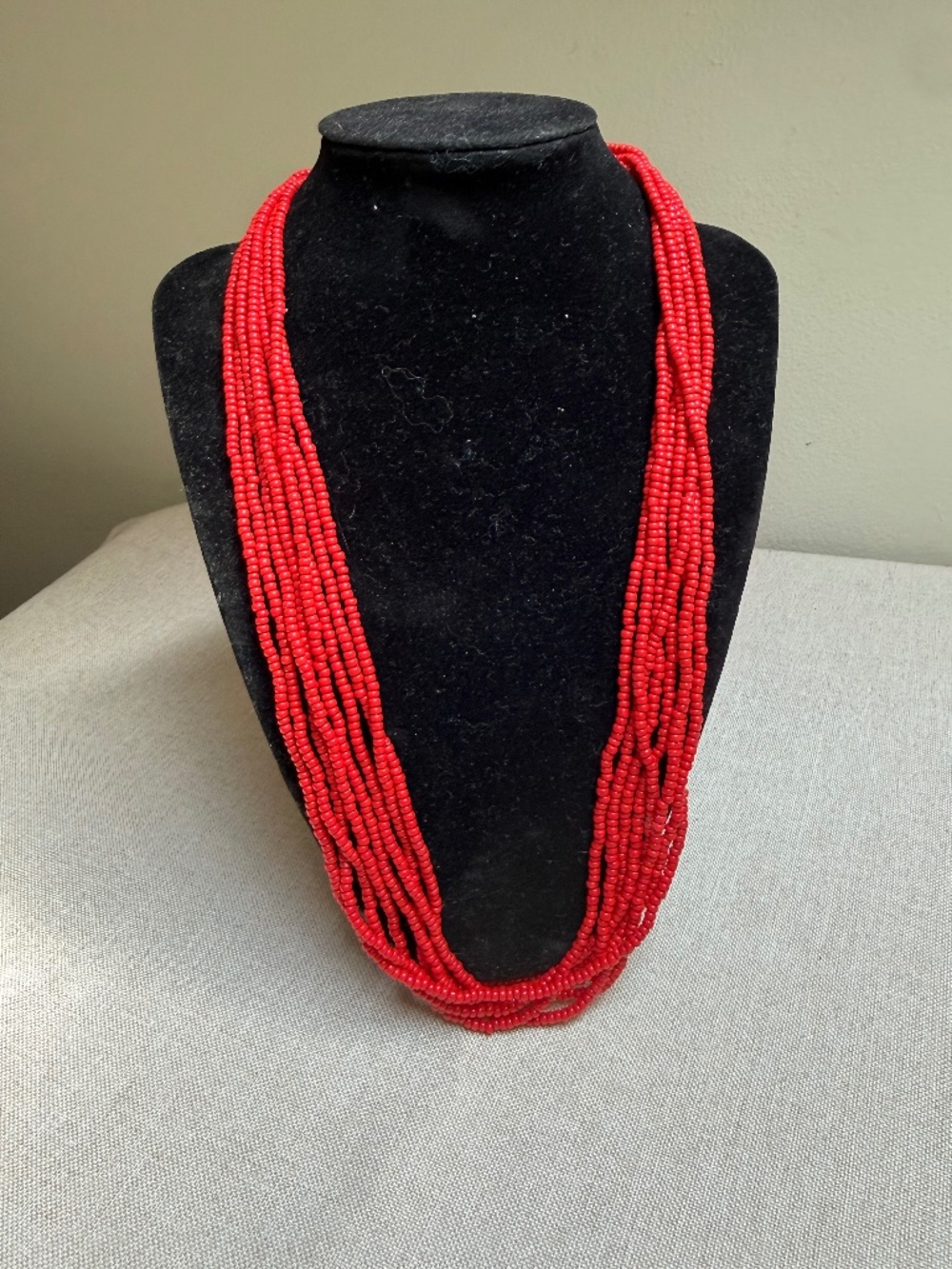 Vintage Trifari Multi Strand Red Beaded Necklace